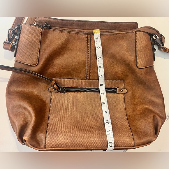 Realer Brown Faux Leather Bag Shoulder or Crossbody Purse Multiple Pockets - Picture 6 of 16